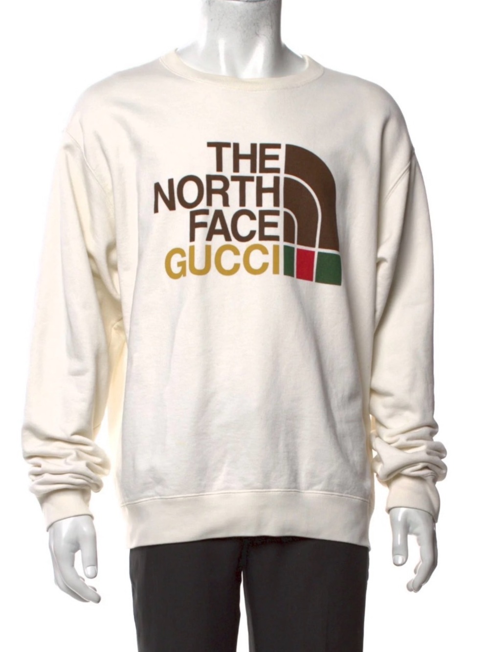 Gucci Cream Crewneck Sweater with Brown, Green and Red Logo